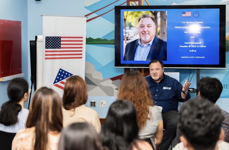 David Swicegood speaking at the American Center in Kathmandu, Nepal under the U.S. Speaker Program