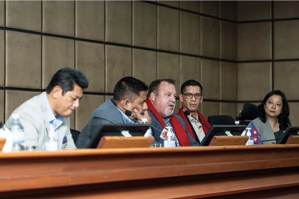 David Swicegood on a panel with policymakers and private-sector leaders in Kathmandu, Nepal
